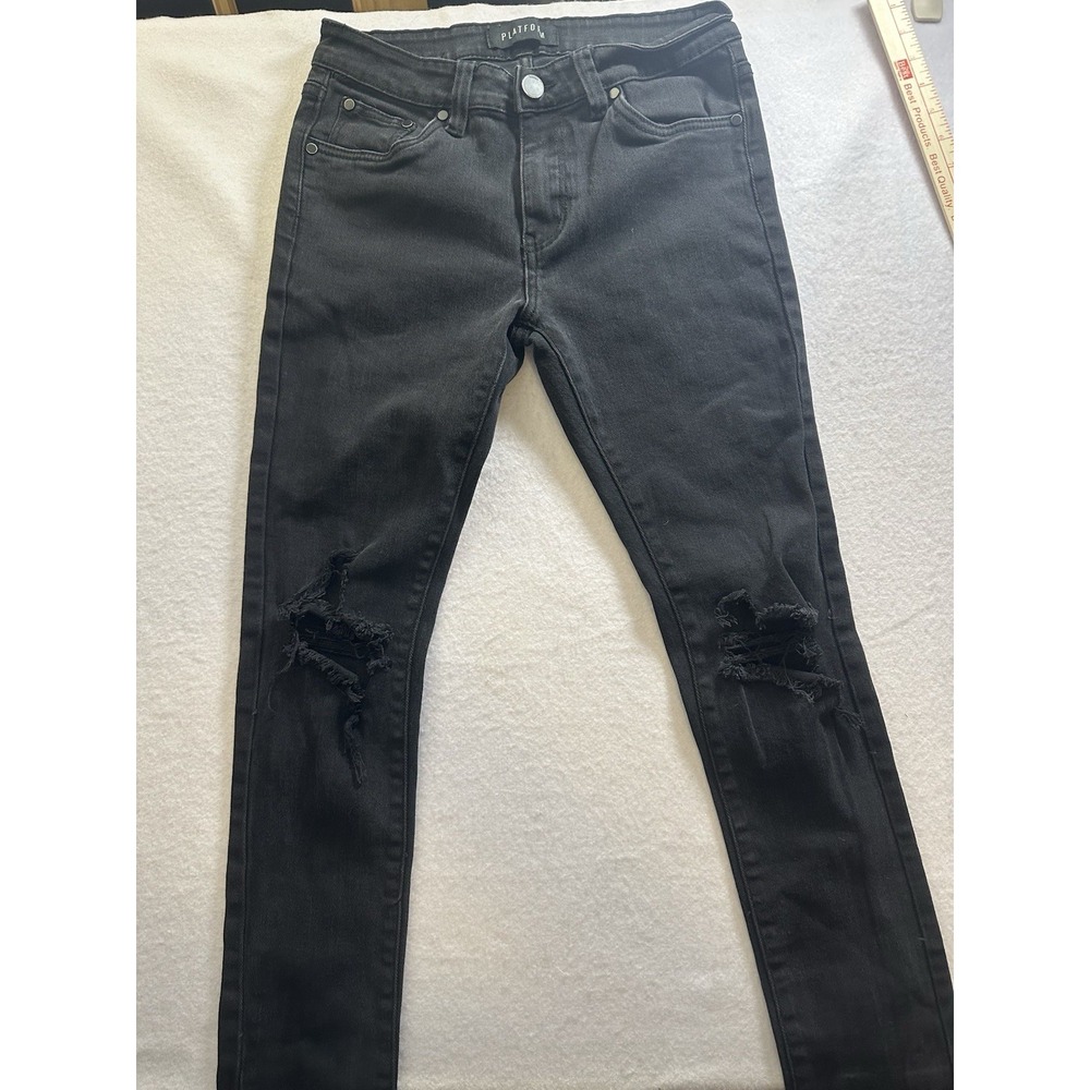 Platform Black Jeans Distressed Knees 32/32